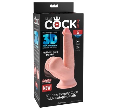 King Cock Plus - Realistyczne Dildo Z Kulkami W Jądrach I Przyssawką 15,2 CM Jasny Kolor Skóry